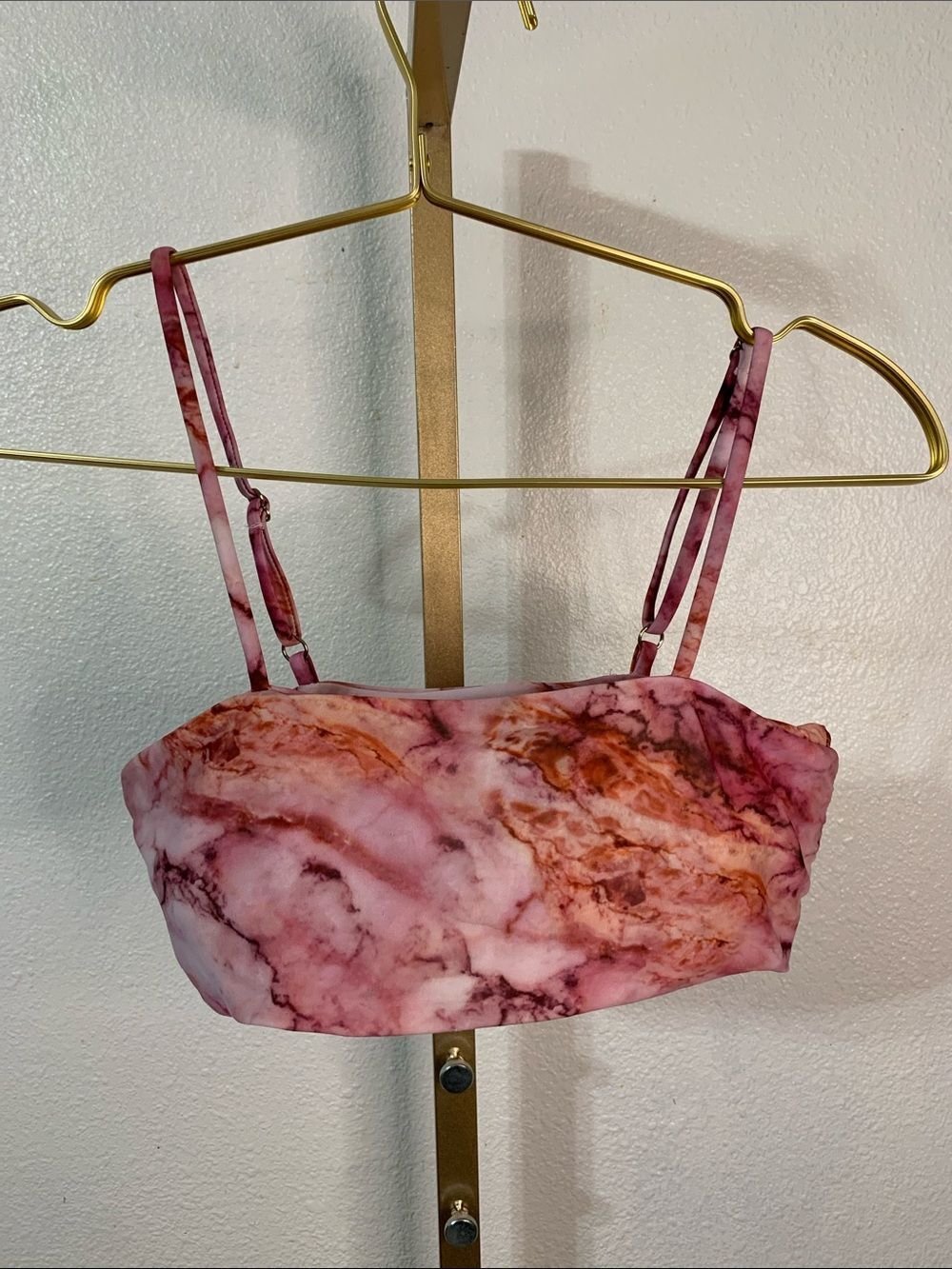 Pink Marble Bandeau Bralette bikini top with Adjustable Straps- small